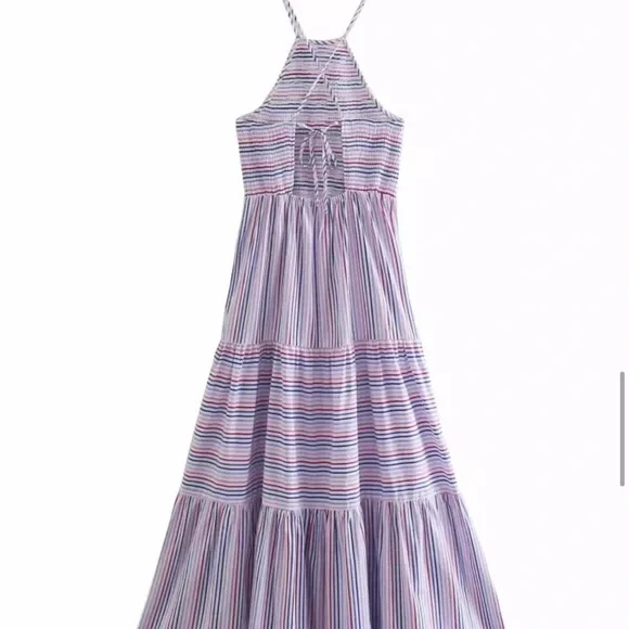 Ella Striped Smocked Strappy Open Back Tiered Maxi Dress - Picture 5 of 8